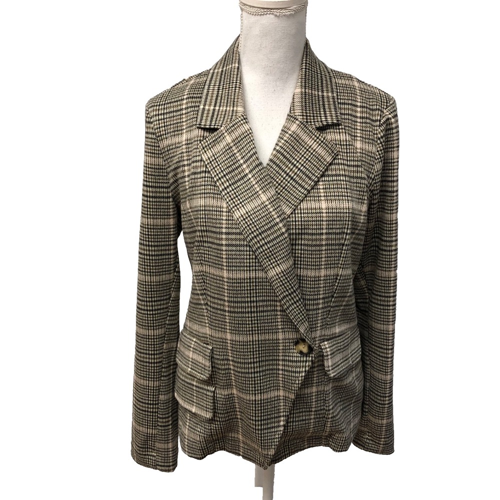 Maeve Anthropologie Collegiate‎ Knit Blazer Jacket Womens Medium Brown Plaid